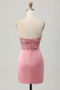 Load image into Gallery viewer, Sparkly Blush Strapless Tight Short Corset Prom Dress with Sequins