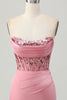 Load image into Gallery viewer, Sparkly Blush Strapless Tight Short Corset Prom Dress with Sequins