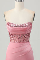 Load image into Gallery viewer, Sparkly Blush Strapless Tight Short Corset Prom Dress with Sequins