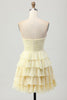 Load image into Gallery viewer, Light Yellow Ruched Sweetheart Ruffled Short Prom Dress with Bow