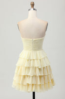 Load image into Gallery viewer, Light Yellow Ruched Sweetheart Ruffled Short Prom Dress with Bow
