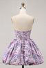 Load image into Gallery viewer, Purple Floral Corset Strapless A Line Short Prom Dress