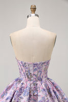 Load image into Gallery viewer, Purple Floral Corset Strapless A Line Short Prom Dress