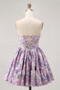 Load image into Gallery viewer, Purple Floral Corset Off the Shoulder Short Prom Dress