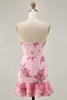 Load image into Gallery viewer, White Blue Flower Strapless Tight Short Prom Dress with Bow