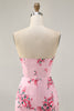 Load image into Gallery viewer, White Blue Flower Strapless Tight Short Prom Dress with Bow