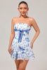 Load image into Gallery viewer, White Blue Flower Strapless Tight Short Prom Dress with Bow