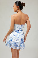 Load image into Gallery viewer, Pink Flower Tight Strapless Short Prom Dress with Bow