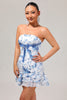 Load image into Gallery viewer, White Blue Flower Strapless Tight Short Prom Dress with Bow