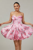 Load image into Gallery viewer, Pink Sweetheart Corset Floral Short Prom Dress
