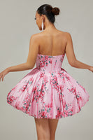 Load image into Gallery viewer, Pink Sweetheart Corset Floral Short Prom Dress