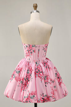 Pink Sweetheart Corset Floral Short Prom Dress
