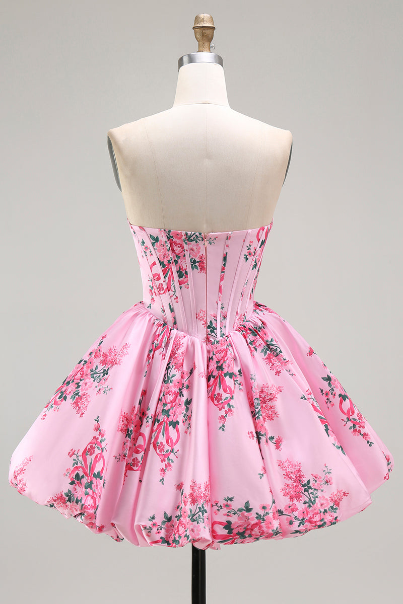 Load image into Gallery viewer, Pink Sweetheart Corset Floral Short Prom Dress