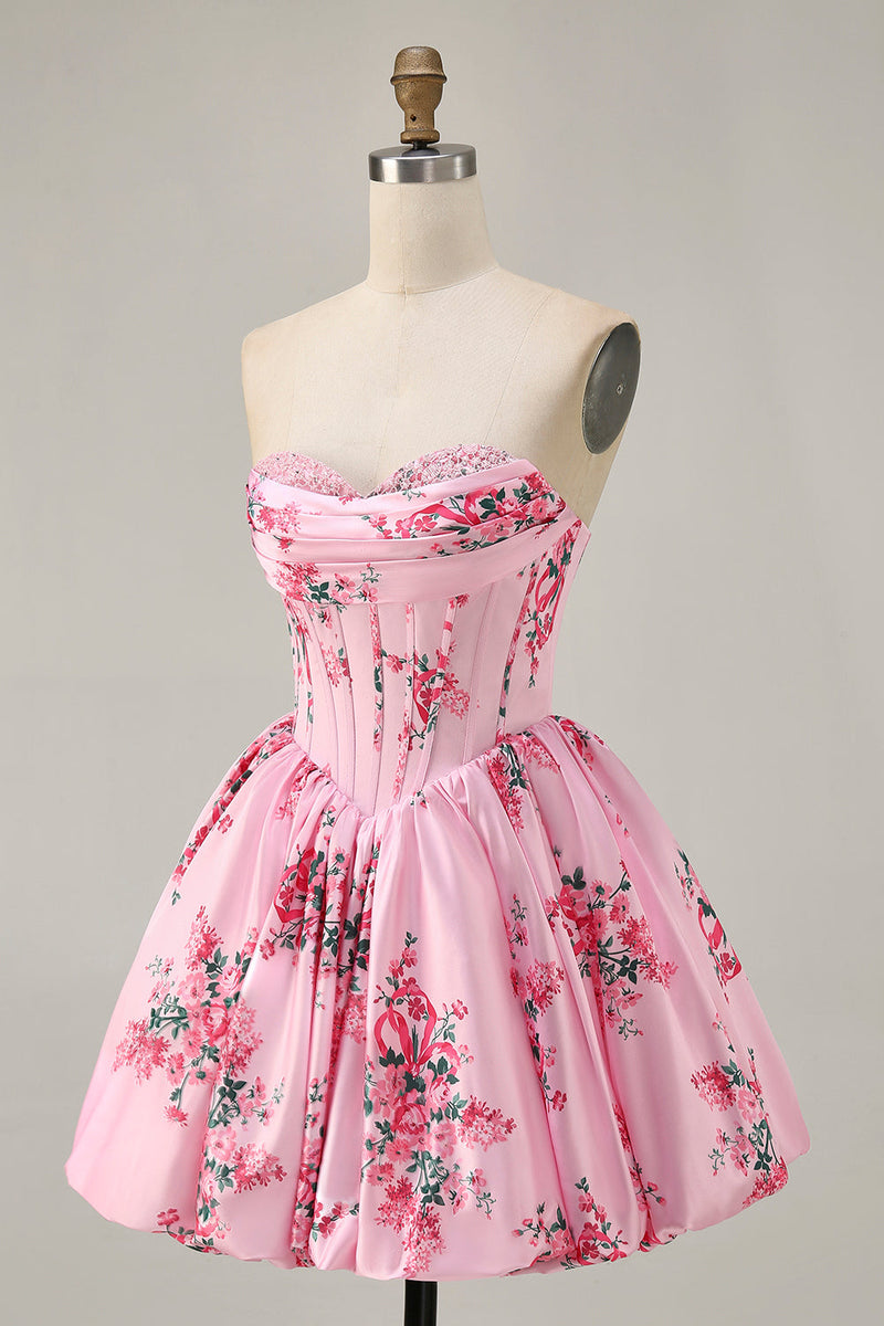 Load image into Gallery viewer, White Blue Sweetheart Floral Corset Short Prom Dress