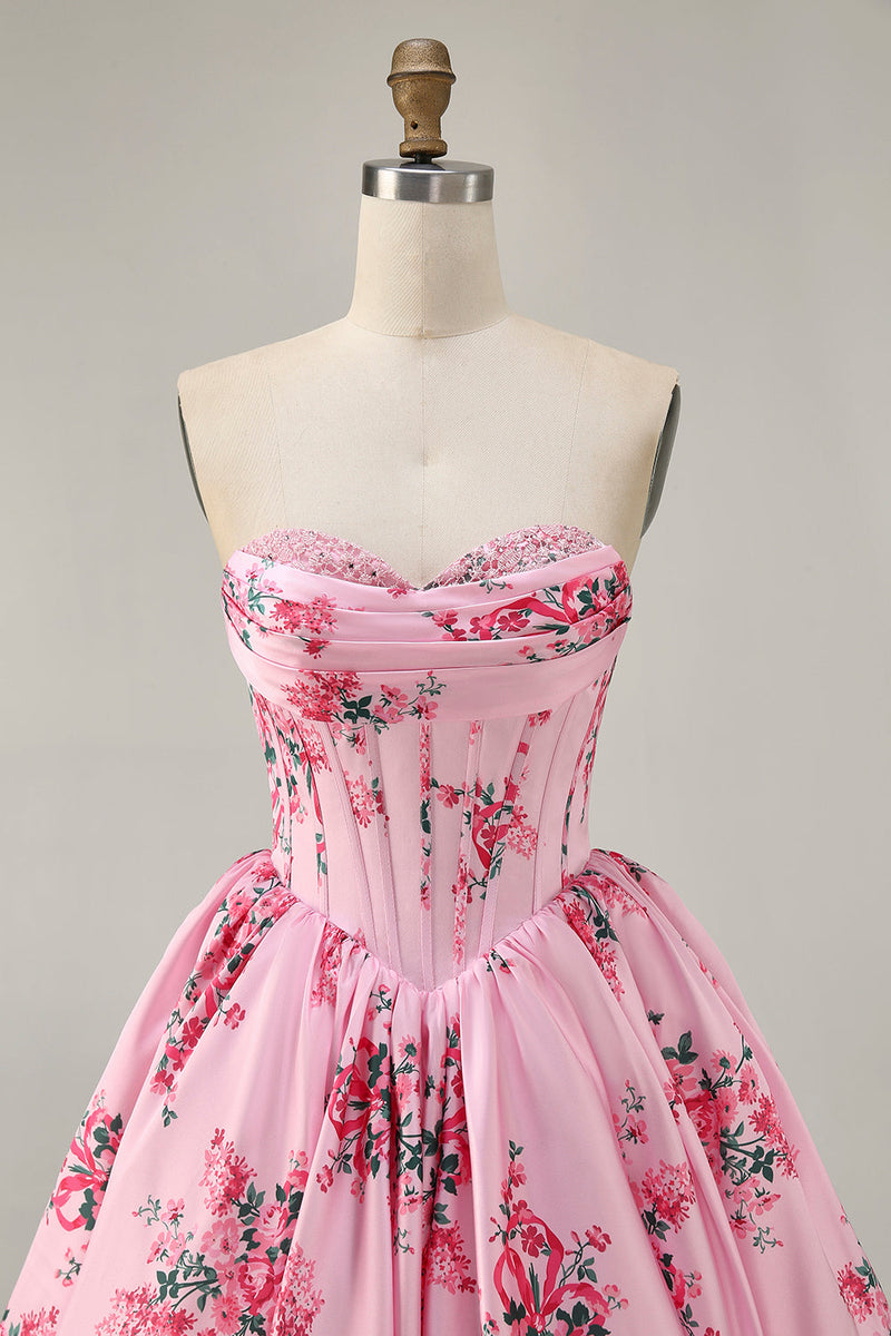 Load image into Gallery viewer, White Blue Sweetheart Floral Corset Short Prom Dress