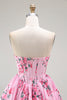 Load image into Gallery viewer, White Blue Sweetheart Floral Short Corset Prom Dress