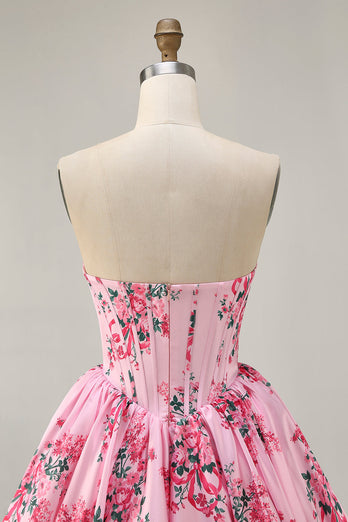 White Blue Sweetheart Floral Corset Short Prom Dress