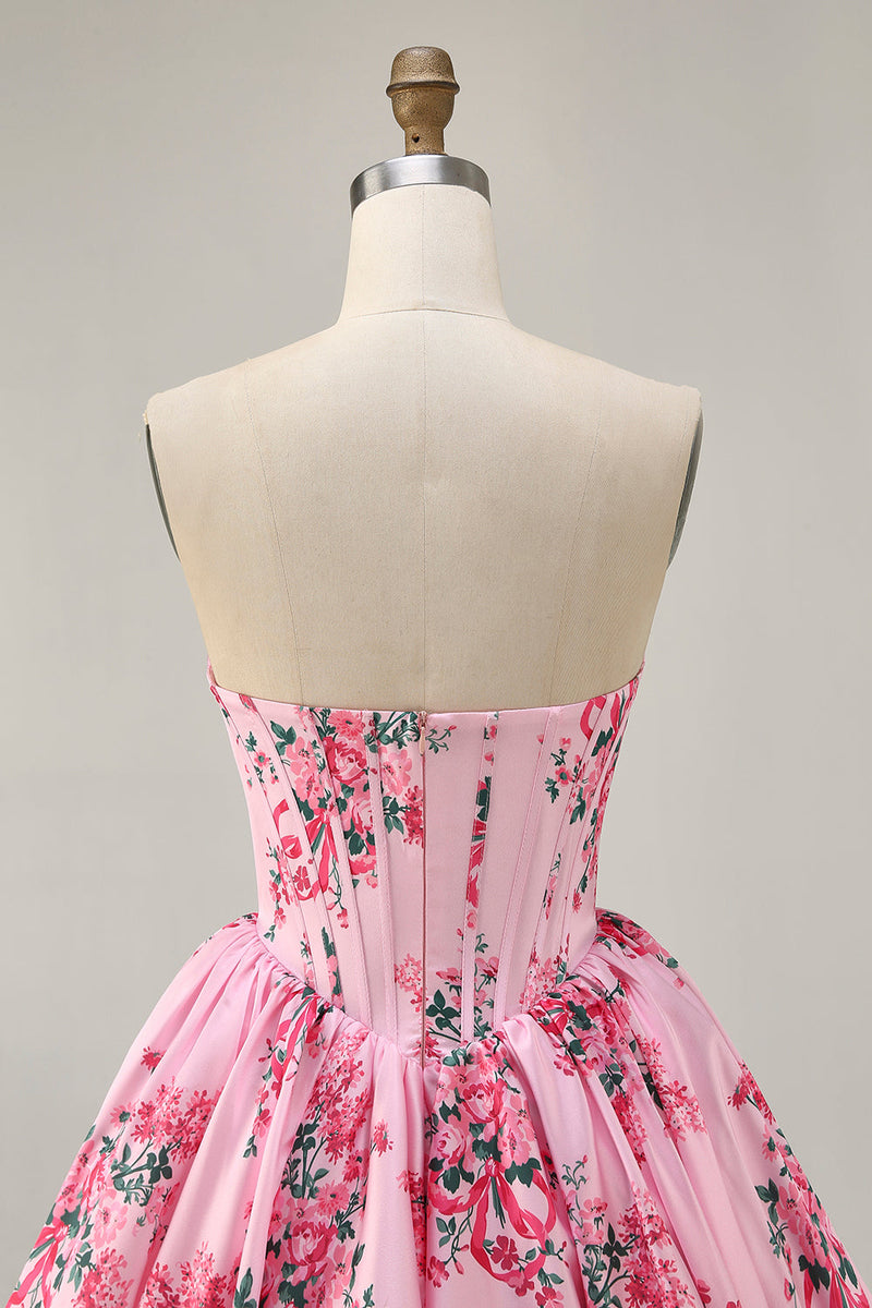 Load image into Gallery viewer, White Blue Sweetheart Floral Corset Short Prom Dress