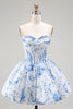 Load image into Gallery viewer, Pink Sweetheart Corset Floral Short Prom Dress