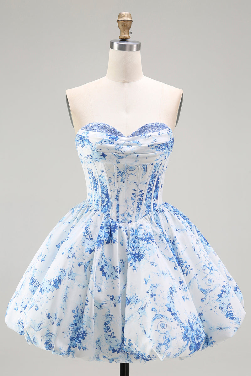 Load image into Gallery viewer, Pink Sweetheart Corset Floral Short Prom Dress