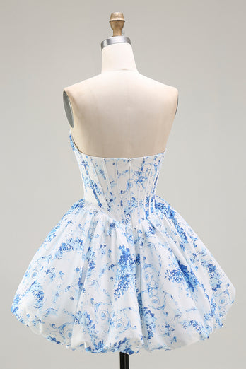 Pink Sweetheart Corset Floral Short Prom Dress