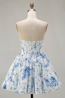 Load image into Gallery viewer, White Blue Sweetheart Floral Corset Short Prom Dress