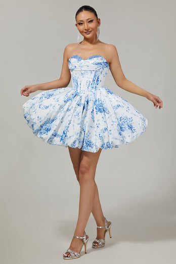 Pink Sweetheart Corset Floral Short Prom Dress
