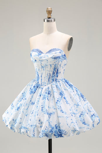 Pink Sweetheart Corset Floral Short Prom Dress