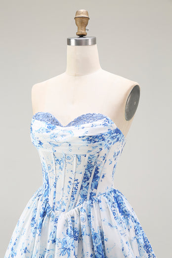 Pink Sweetheart Corset Floral Short Prom Dress