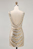 Load image into Gallery viewer, Sparkly Golden V-Neck Short Tight Prom Dress with Beading
