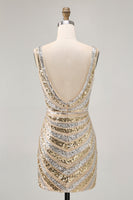 Load image into Gallery viewer, Sparkly Golden V-Neck Tight Short Prom Dress with Beading