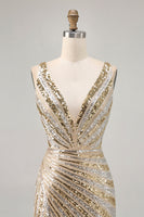 Load image into Gallery viewer, Sparkly Golden V-Neck Tight Short Prom Dress with Beading