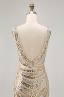 Load image into Gallery viewer, Sparkly Golden V-Neck Tight Short Prom Dress with Beading