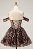 Load image into Gallery viewer, Khaki Cheetah Print Off the Shoulder Corset Short Prom Dress