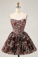 Load image into Gallery viewer, Khaki Cheetah Print Off the Shoulder Corset Short Prom Dress