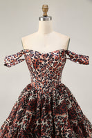 Load image into Gallery viewer, Khaki Cheetah Print Off the Shoulder Corset Short Prom Dress