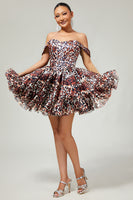 Load image into Gallery viewer, Khaki Cheetah Print Off the Shoulder Corset Short Prom Dress