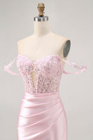 Load image into Gallery viewer, Sparkly Pink Beaded Short Corset Prom Dress with Lace