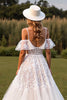 Load image into Gallery viewer, White Lace Boho Sweep Train Western Corset Wedding Dress