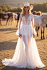 Load image into Gallery viewer, White Long Sleeves Boho Western Sweep Train Wedding Dress with Lace