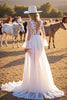 Load image into Gallery viewer, White Long Sleeves Boho Western Sweep Train Wedding Dress with Lace