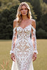Load image into Gallery viewer, Lace Mermaid White Boho Sweep Train Western Wedding Dress with Sleeves