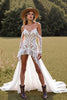 Load image into Gallery viewer, White High-Low Lace Boho Western Wedding Dress with Sleeves