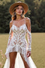 Load image into Gallery viewer, White High-Low Lace Boho Western Wedding Dress with Sleeves