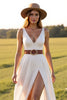 Load image into Gallery viewer, White V-Neck Boho Sweep Train Western Wedding Dress