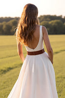 Load image into Gallery viewer, White V-Neck Boho Sweep Train Western Wedding Dress
