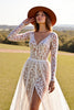 Load image into Gallery viewer, White Lace Long Sleeves Boho Western Corset Wedding Dress with Slit