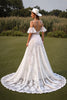 Load image into Gallery viewer, White Lace Spaghetti Straps Boho Western Corset Wedding Dress with Sleeves
