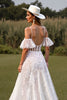 Load image into Gallery viewer, White Lace Spaghetti Straps Boho Western Corset Wedding Dress with Sleeves