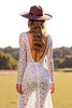 Load image into Gallery viewer, White Lace Boho Long Sleeves Sheath Western Wedding Dress with Slit